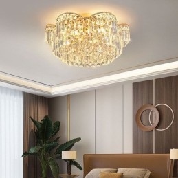 Plafonnier décoratif rond de luxe en cristal à montage encastré