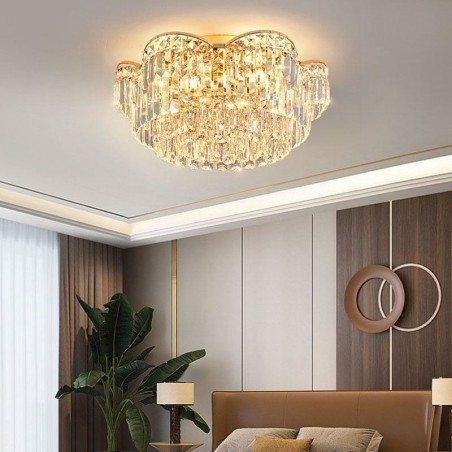 Plafonnier décoratif rond de luxe en cristal à montage encastré Plafonnier décoratif rond de luxe en cristal à montage encastré