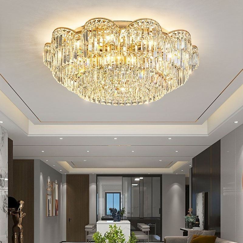 Plafonnier décoratif rond de luxe en cristal à montage encastré