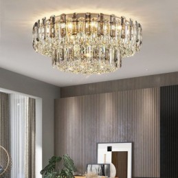 Plafonnier décoratif rond en cristal gris fumé à montage encastré