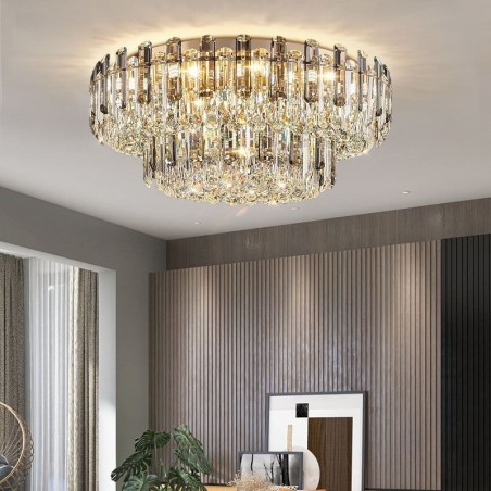 Plafonnier décoratif rond en cristal gris fumé à montage encastré Plafonnier décoratif rond en cristal gris fumé à montage encastré
