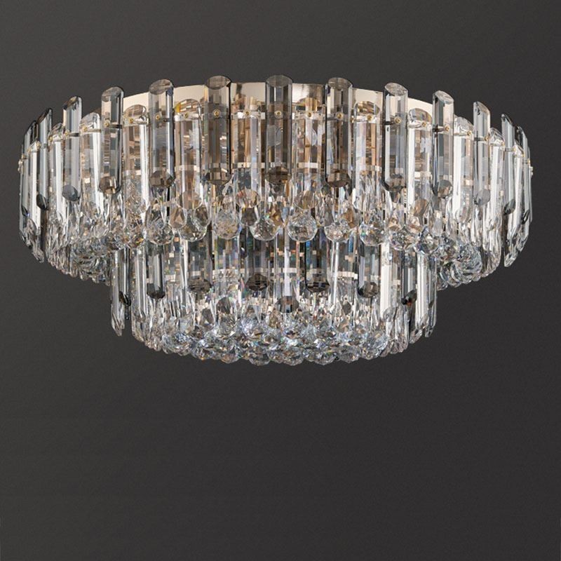 Plafonnier décoratif rond en cristal gris fumé à montage encastré