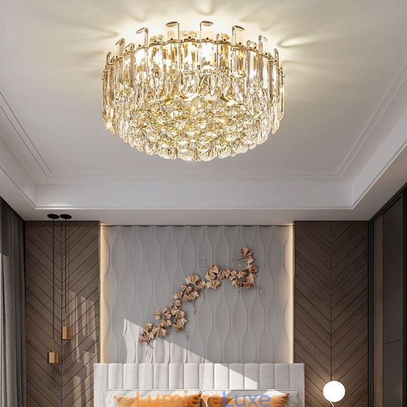 Plafonnier décoratif rond en cristal de luxe à montage encastré