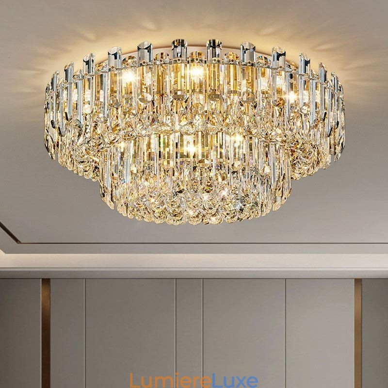 Plafonnier décoratif rond en cristal de luxe à montage encastré