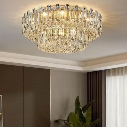 Plafonnier décoratif rond en cristal de luxe à montage encastré