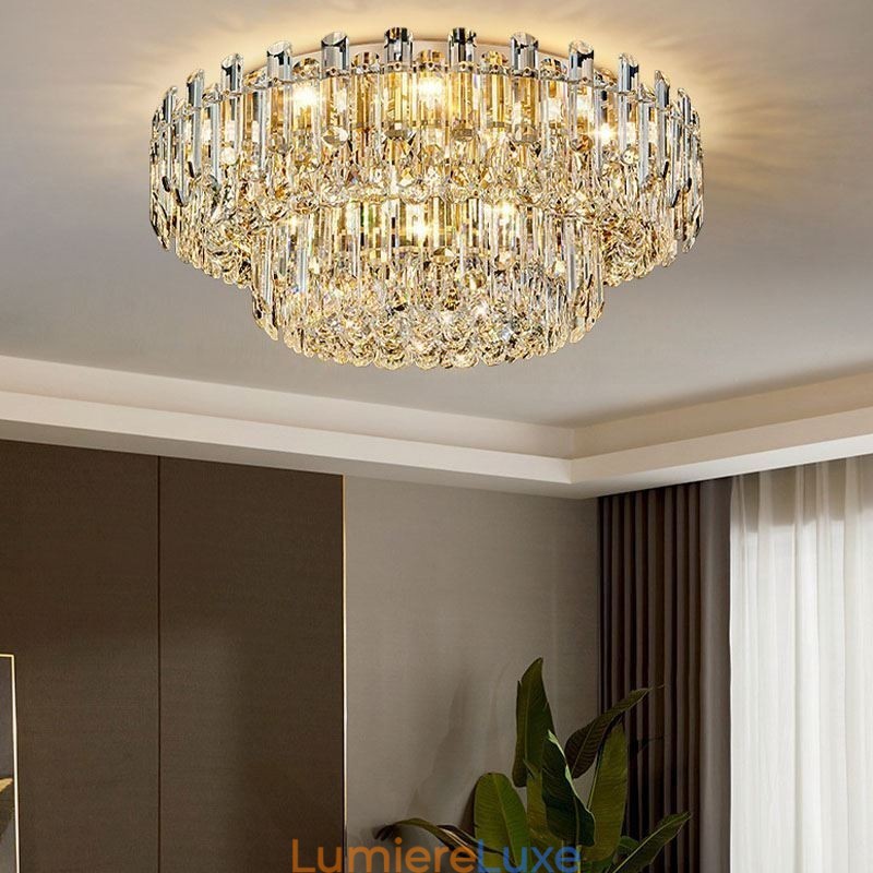 Plafonnier décoratif rond en cristal de luxe à montage encastré