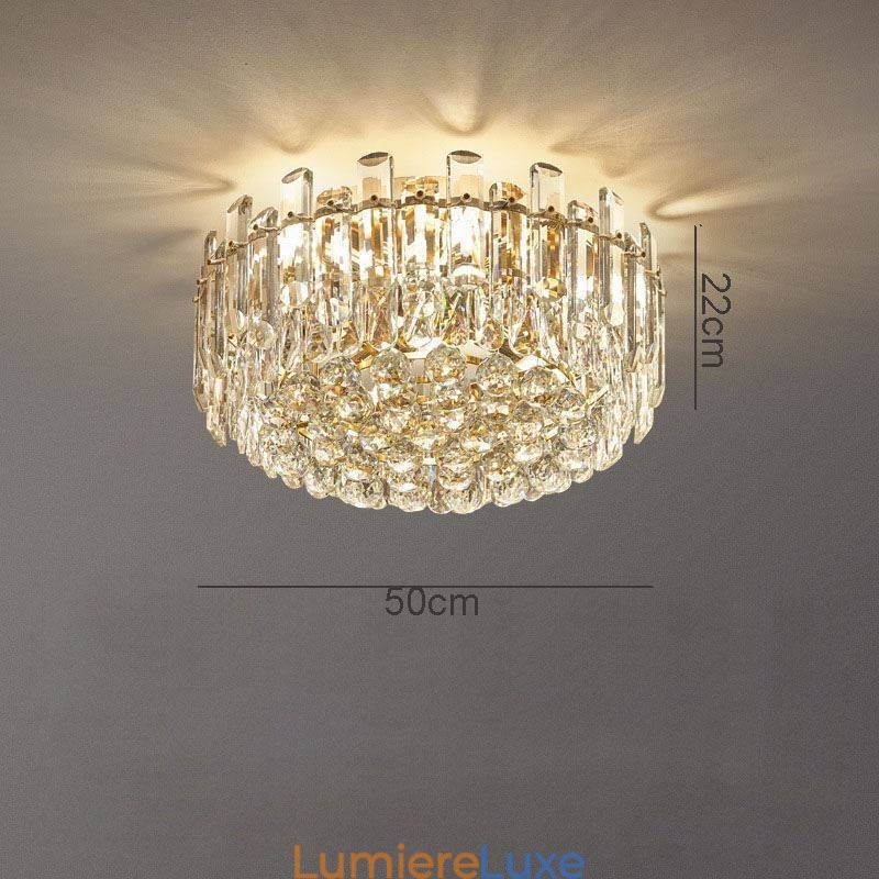 Plafonnier décoratif rond en cristal de luxe à montage encastré