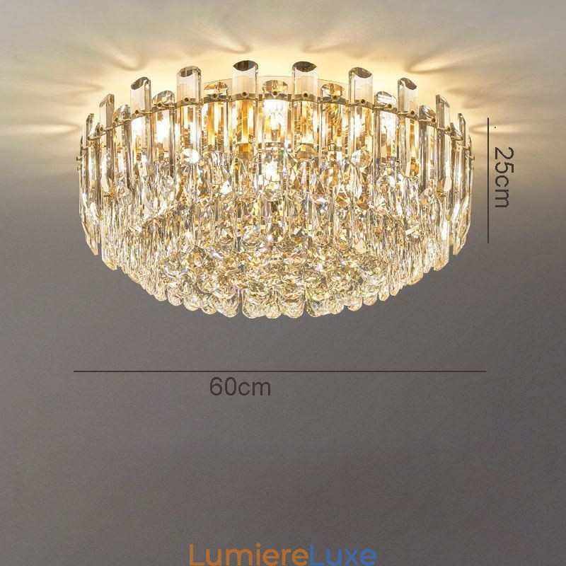 Plafonnier décoratif rond en cristal de luxe à montage encastré