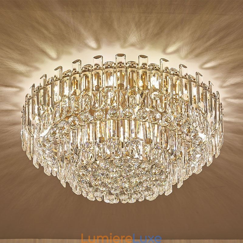 Plafonnier décoratif rond en cristal de luxe à montage encastré