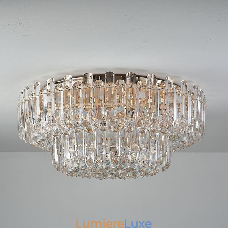 Plafonnier décoratif rond en cristal de luxe à montage encastré
