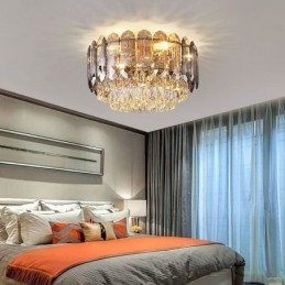 Plafonnier décoratif rond en cristal gris fumé à montage encastré