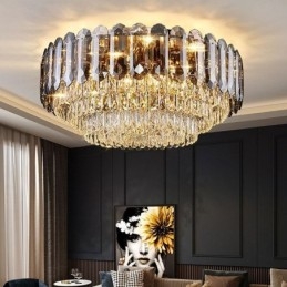 Plafonnier décoratif rond en cristal gris fumé à montage encastré