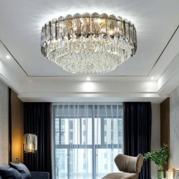 Plafonnier décoratif rond en cristal gris fumé à montage encastré