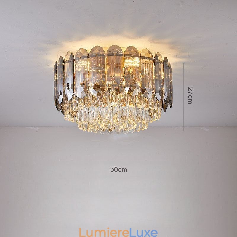 Plafonnier décoratif rond en cristal gris fumé à montage encastré