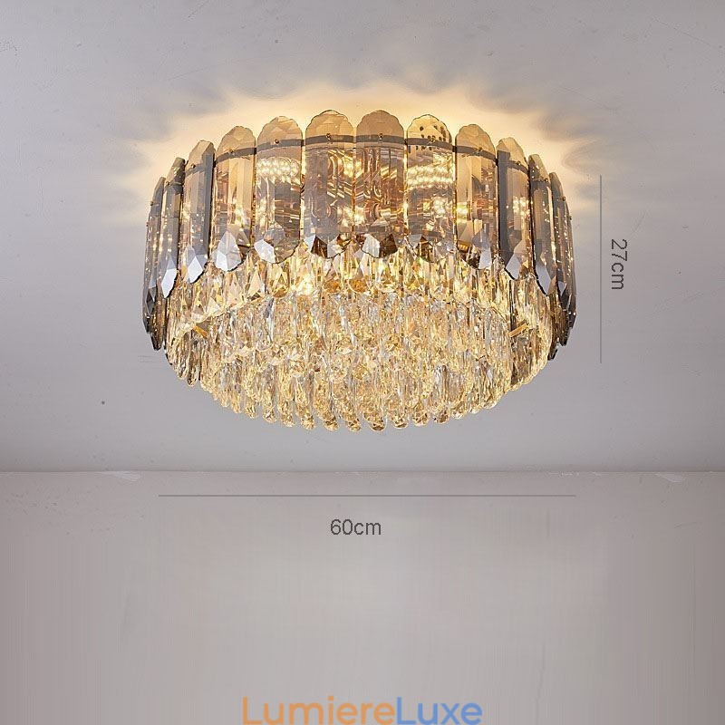 Plafonnier décoratif rond en cristal gris fumé à montage encastré