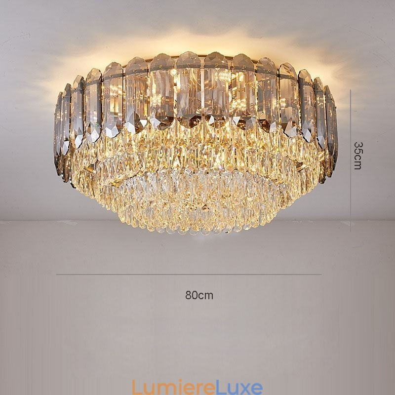 Plafonnier décoratif rond en cristal gris fumé à montage encastré