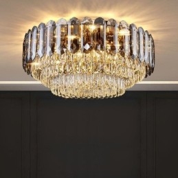 Plafonnier décoratif rond en cristal gris fumé à montage encastré