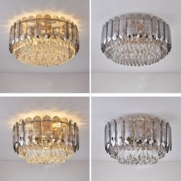 Plafonnier décoratif rond en cristal gris fumé à montage encastré