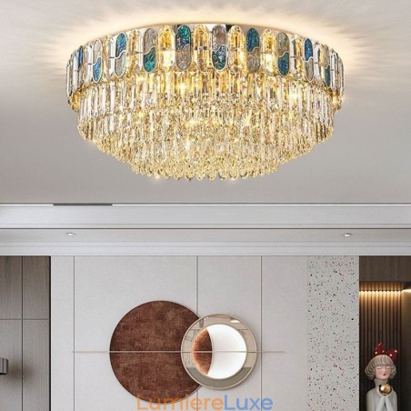 Plafonnier rond en cristal avec abat-jour en forme de coquillage Plafonnier rond en cristal avec abat-jour en forme de coquillage