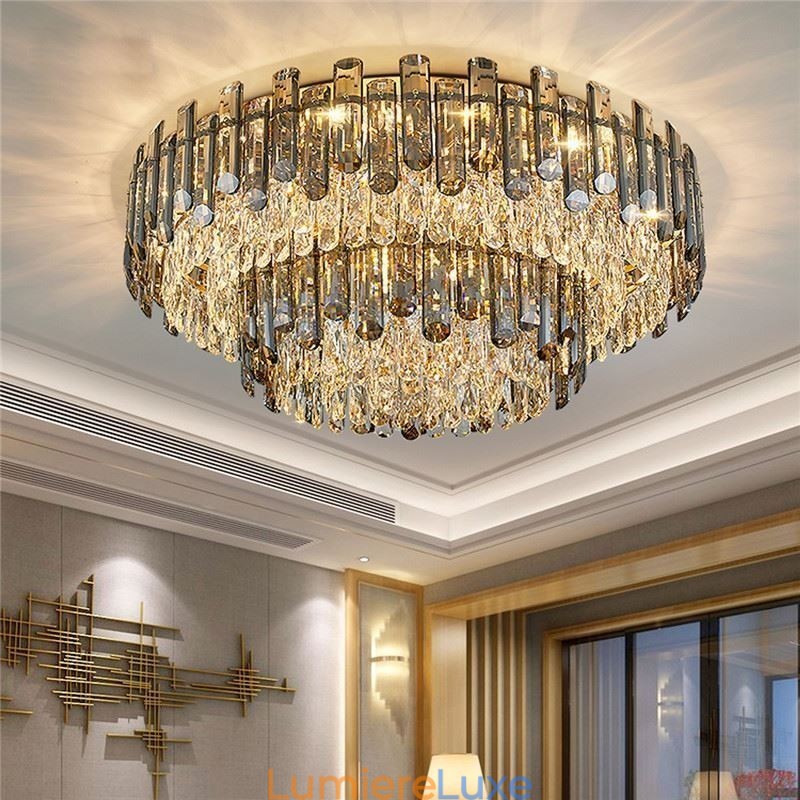 Plafonnier rond simple et moderne en cristal pour salle à manger