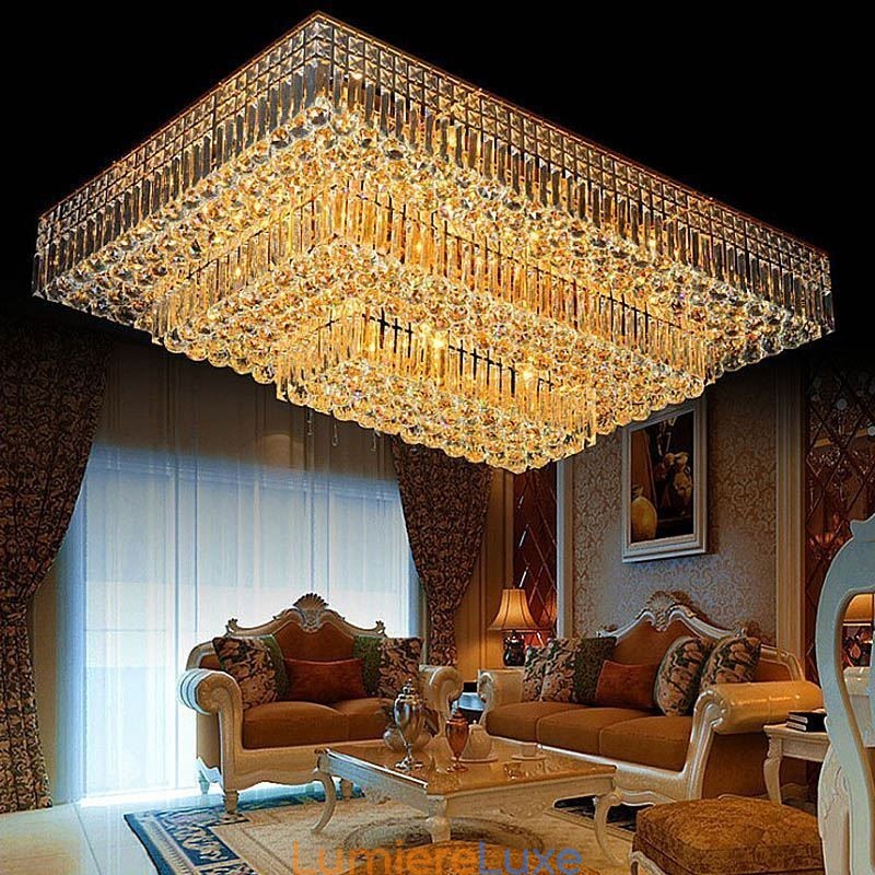 Lustre en cristal moderne à trois niveaux, montage encastré