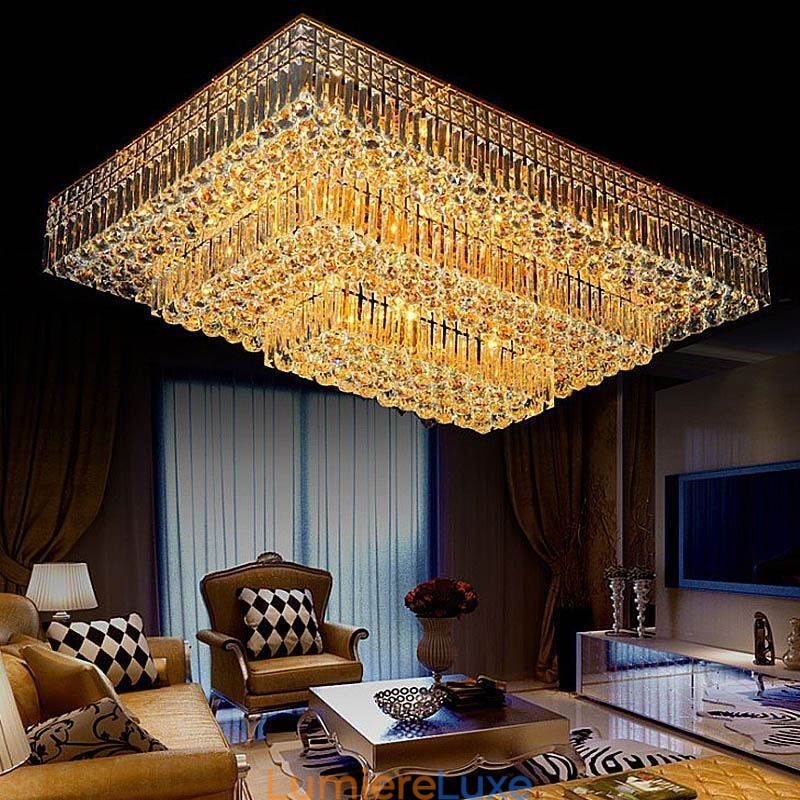 Lustre en cristal moderne à trois niveaux, montage encastré