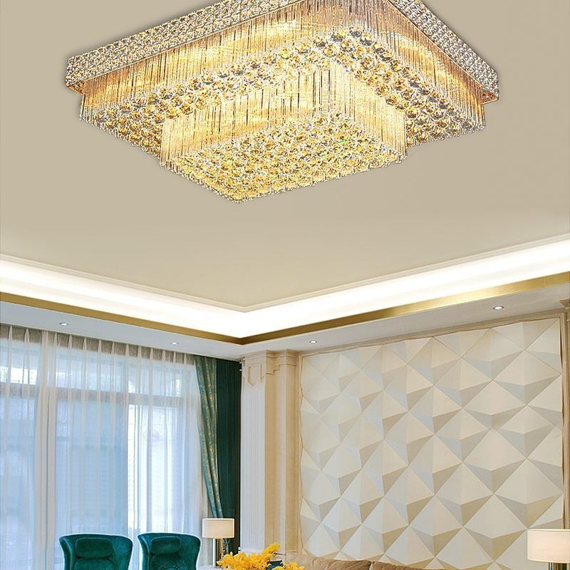 Lustre carré en cristal à montage encastré européen