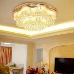 Plafonnier contemporain en cristal encastré, éclairage rond de luxe
