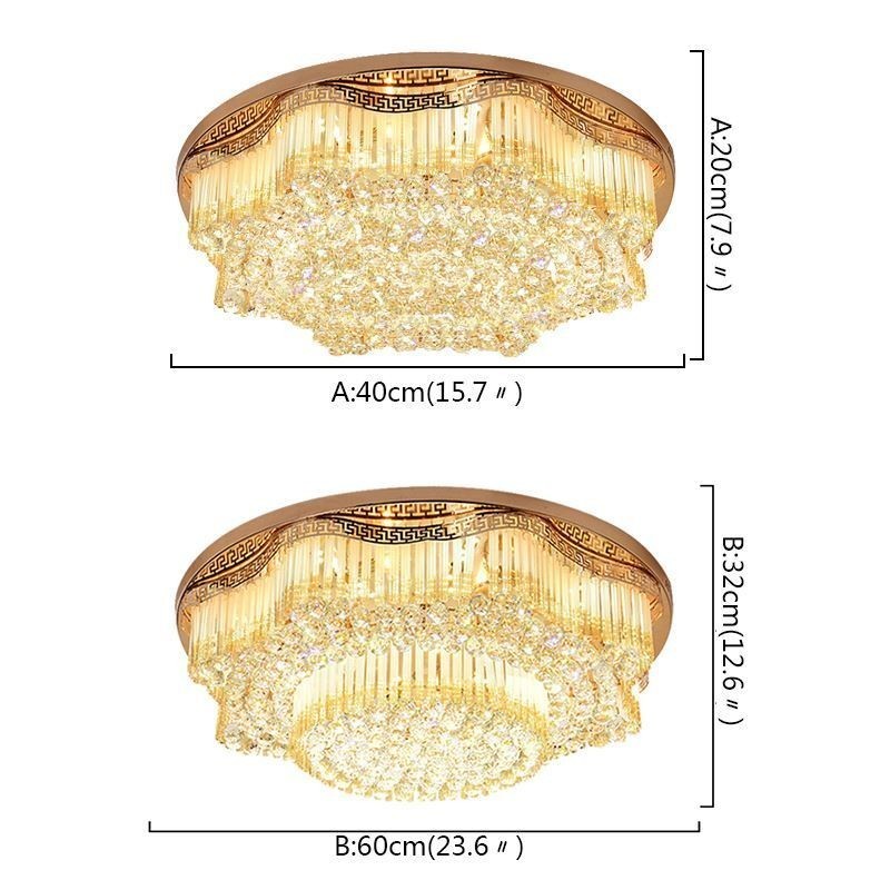 Plafonnier contemporain en cristal encastré, éclairage rond de luxe