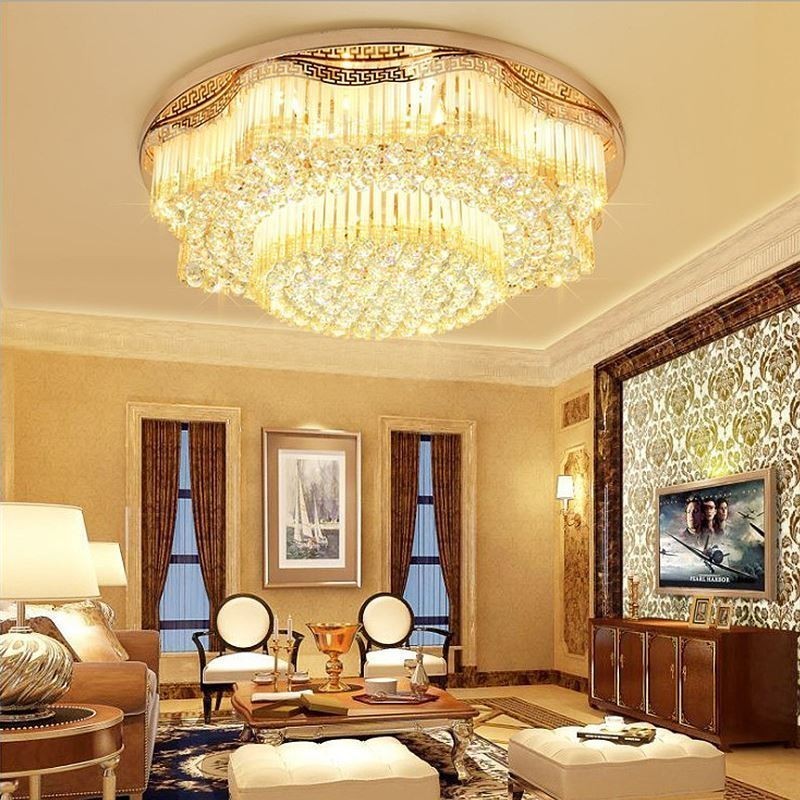 Plafonnier contemporain en cristal encastré, éclairage rond de luxe