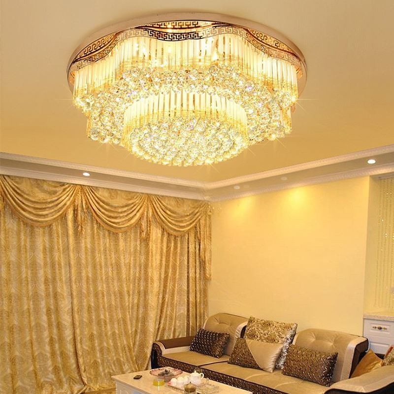 Plafonnier contemporain en cristal encastré, éclairage rond de luxe