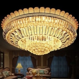Plafonnier rond en cristal de luxe, montage encastré doré