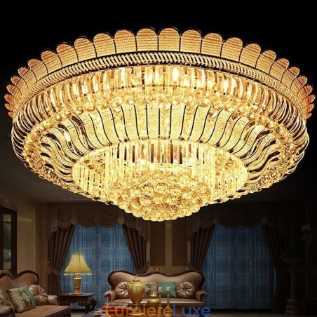 Plafonnier rond en cristal de luxe, montage encastré doré Plafonnier rond en cristal de luxe, montage encastré doré
