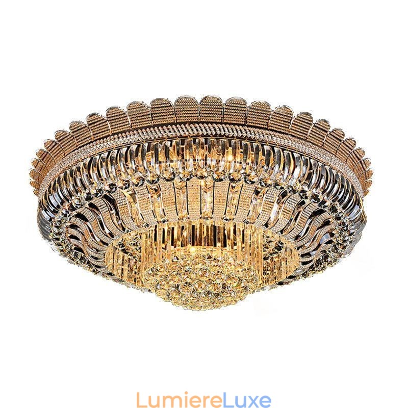 Plafonnier rond en cristal de luxe, montage encastré doré