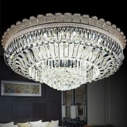 Plafonnier rond en cristal de luxe, montage encastré doré