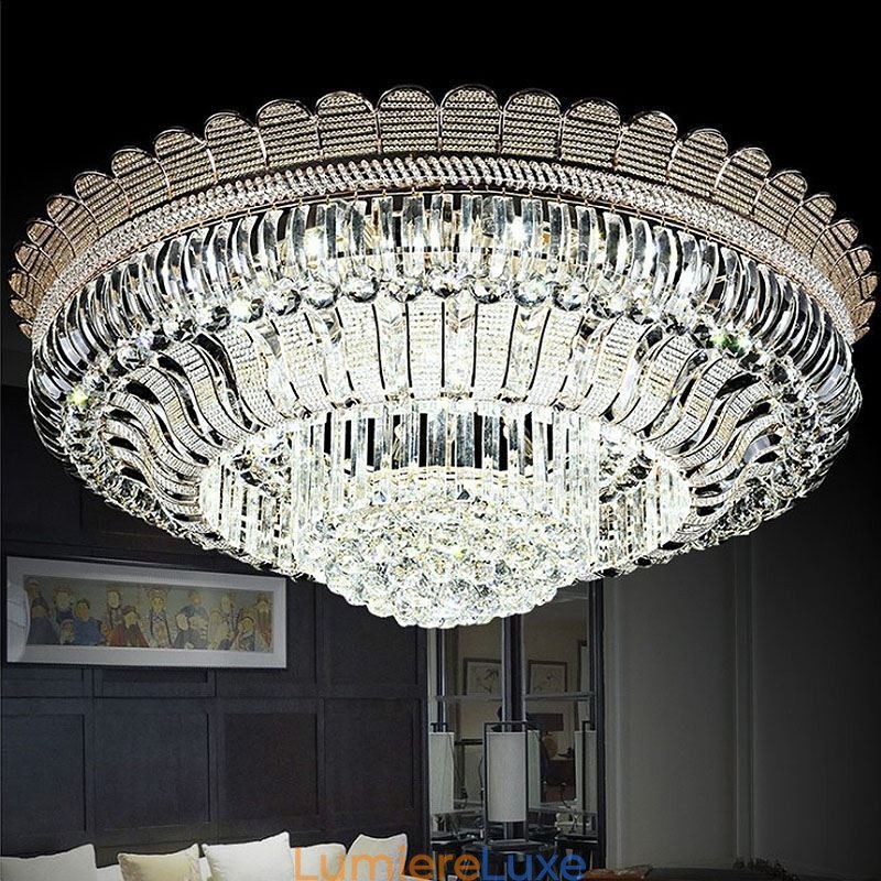 Plafonnier rond en cristal de luxe, montage encastré doré