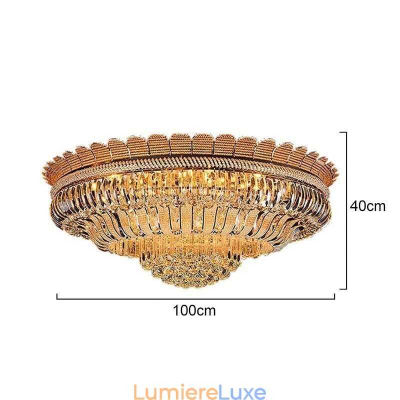 Plafonnier rond en cristal de luxe, montage encastré doré