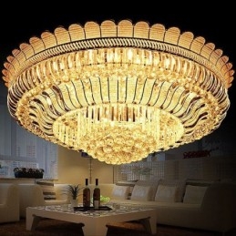 Plafonnier rond en cristal de luxe, montage encastré doré