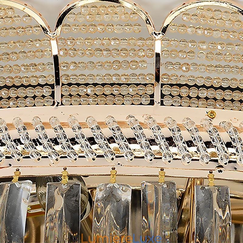 Plafonnier rond en cristal de luxe, montage encastré doré