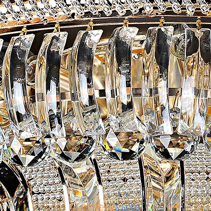 Plafonnier rond en cristal de luxe, montage encastré doré