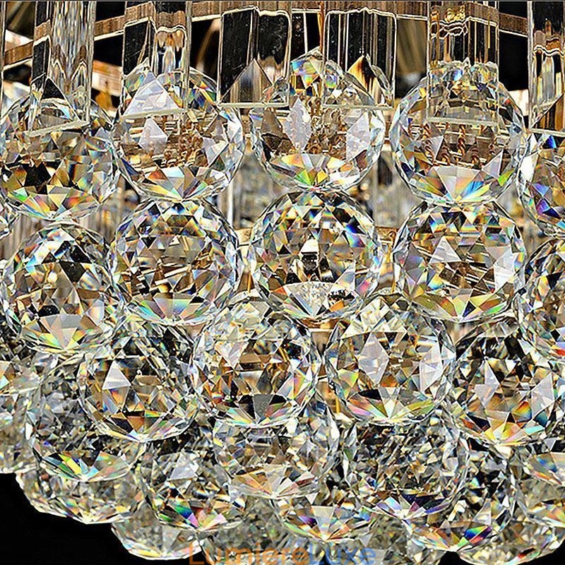 Plafonnier rond en cristal de luxe, montage encastré doré