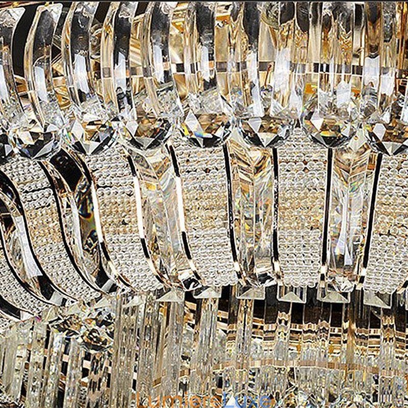 Plafonnier rond en cristal de luxe, montage encastré doré