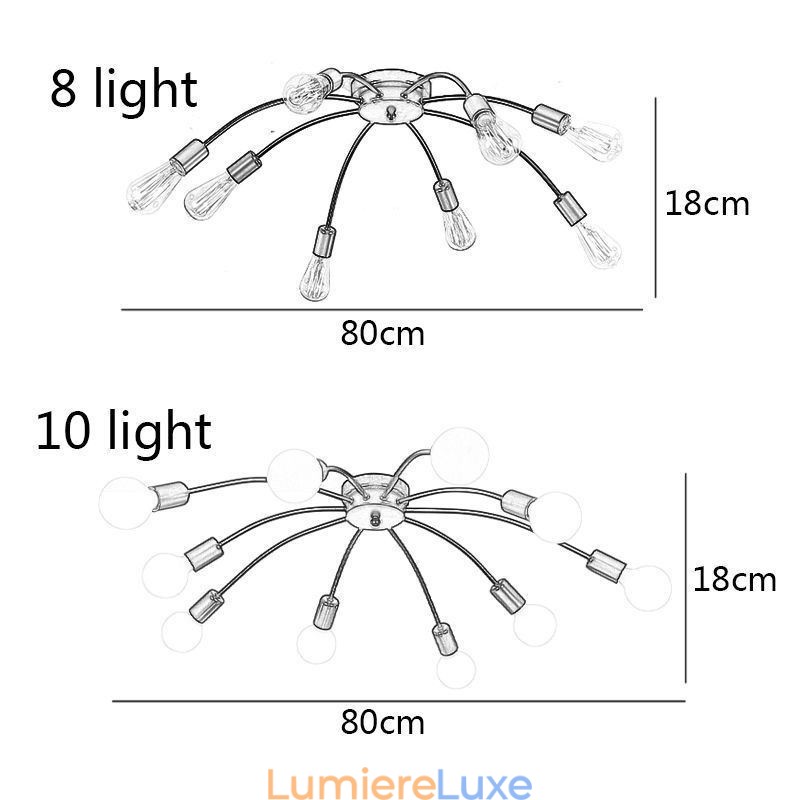 Plafonnier araignée, lampe de salle à manger encastrée classique antique à 8 ou 10 bras