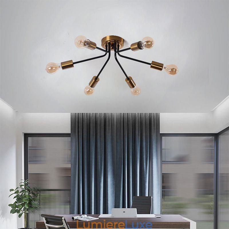 Lustre Spoutnik à 6 lumières, plafonnier semi-encastré