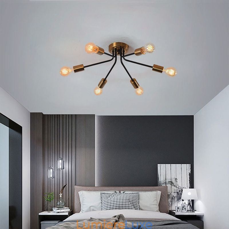 Lustre Spoutnik à 6 lumières, plafonnier semi-encastré