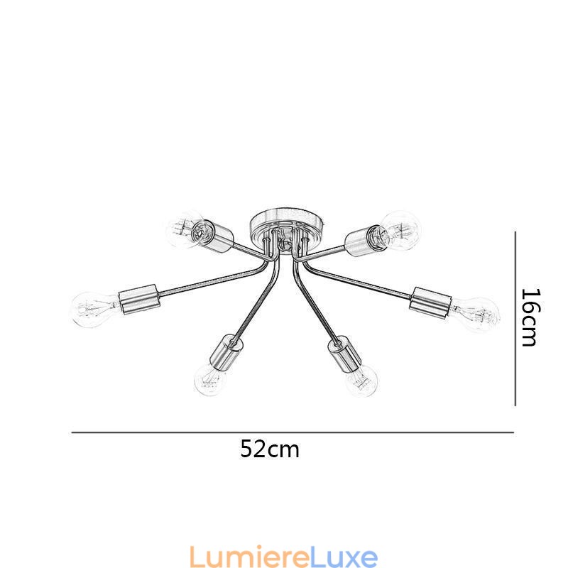 Lustre Spoutnik à 6 lumières, plafonnier semi-encastré