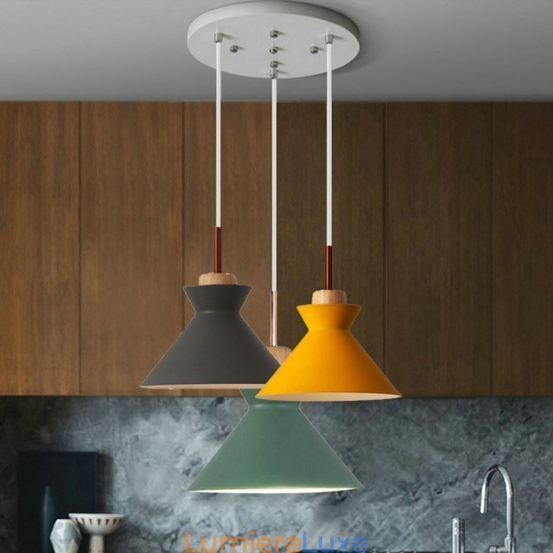 Suspension nordique Macaron Island à 3 lumières, design simple en fer, style Arti