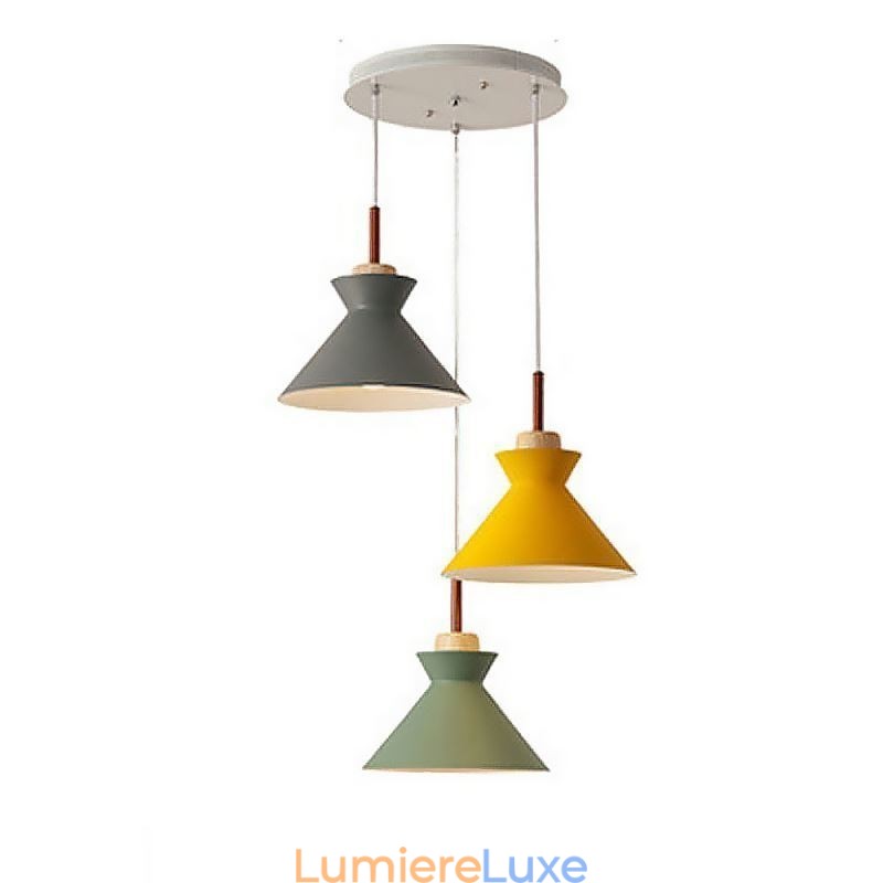 Suspension nordique Macaron Island à 3 lumières, design simple en fer, style Arti