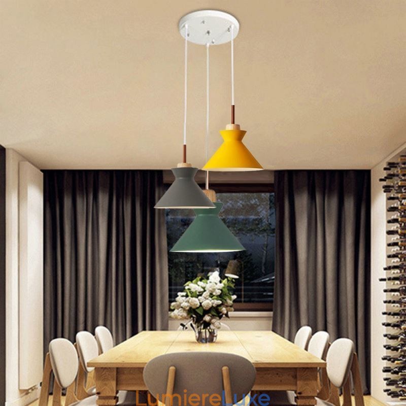 Suspension nordique Macaron Island à 3 lumières, design simple en fer, style Arti