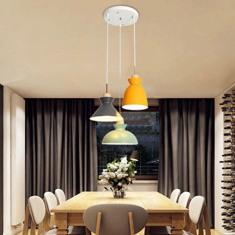 Suspension Macaron style nordique simple en fer, luminaire à trois lumières